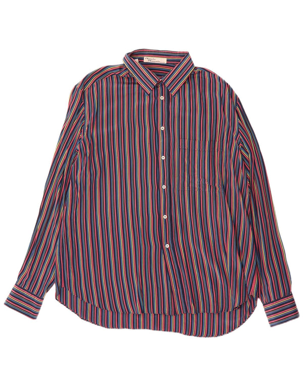 Camicia da uomo vintage taglia 44 17 1/2 XL in seta a righe multicolore