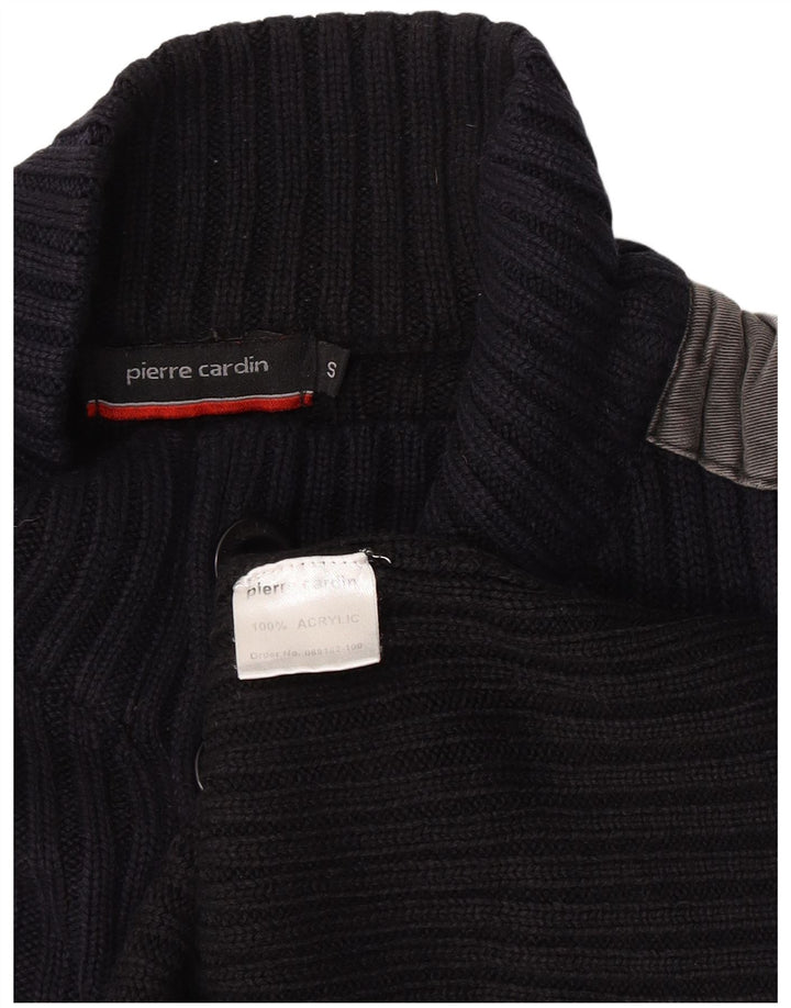 Pierre Cardin Maglione da uomo con collo a bottoni piccolo color block blu navy