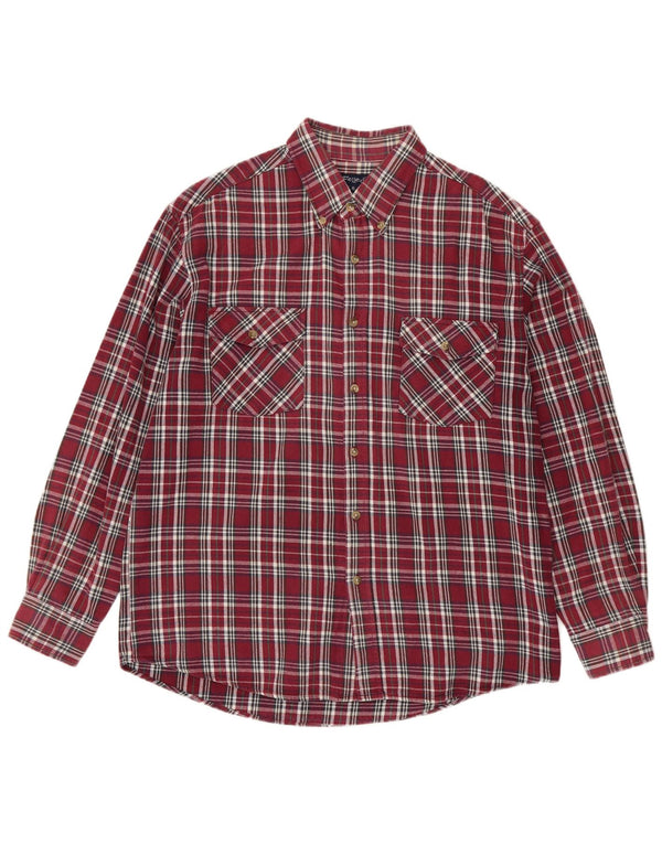 Camicia vintage da uomo in flanella XL in cotone a quadri bordeaux