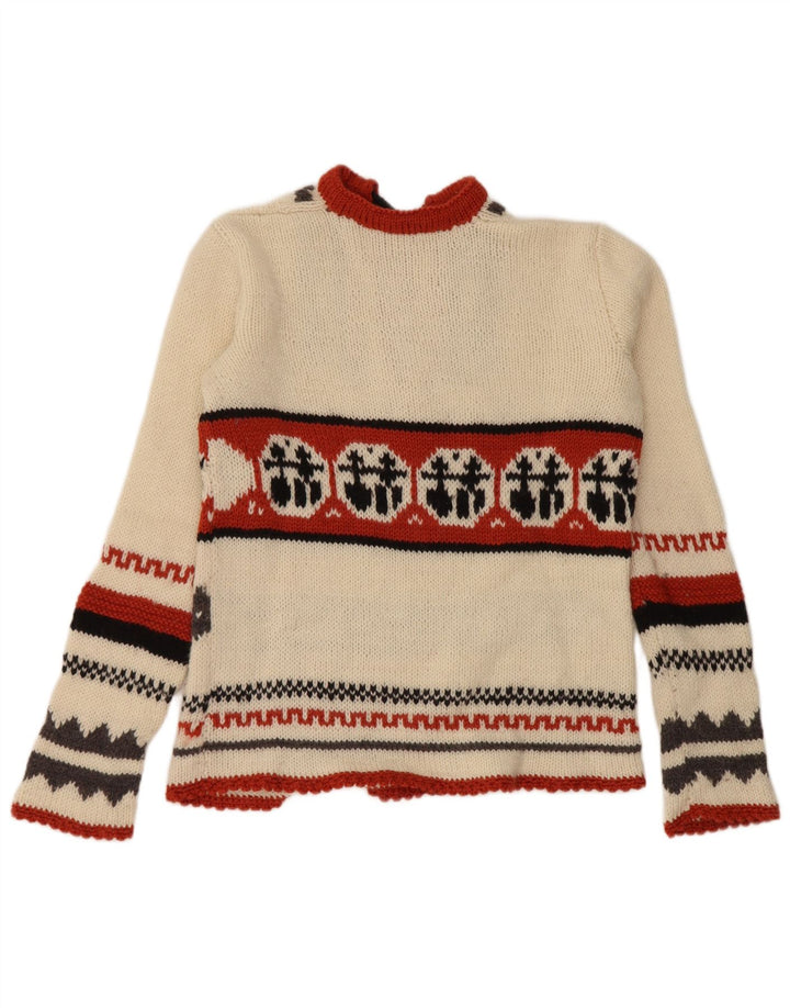 Maglione maglione da donna vintage UK 14 medio bianco sporco Fair Isle