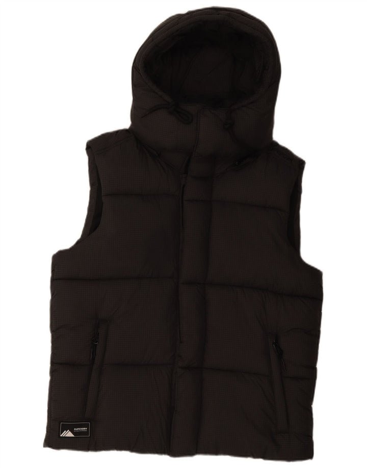 Gilet imbottito con cappuccio da uomo Superdry UK 38 Nylon a quadri grigio medio