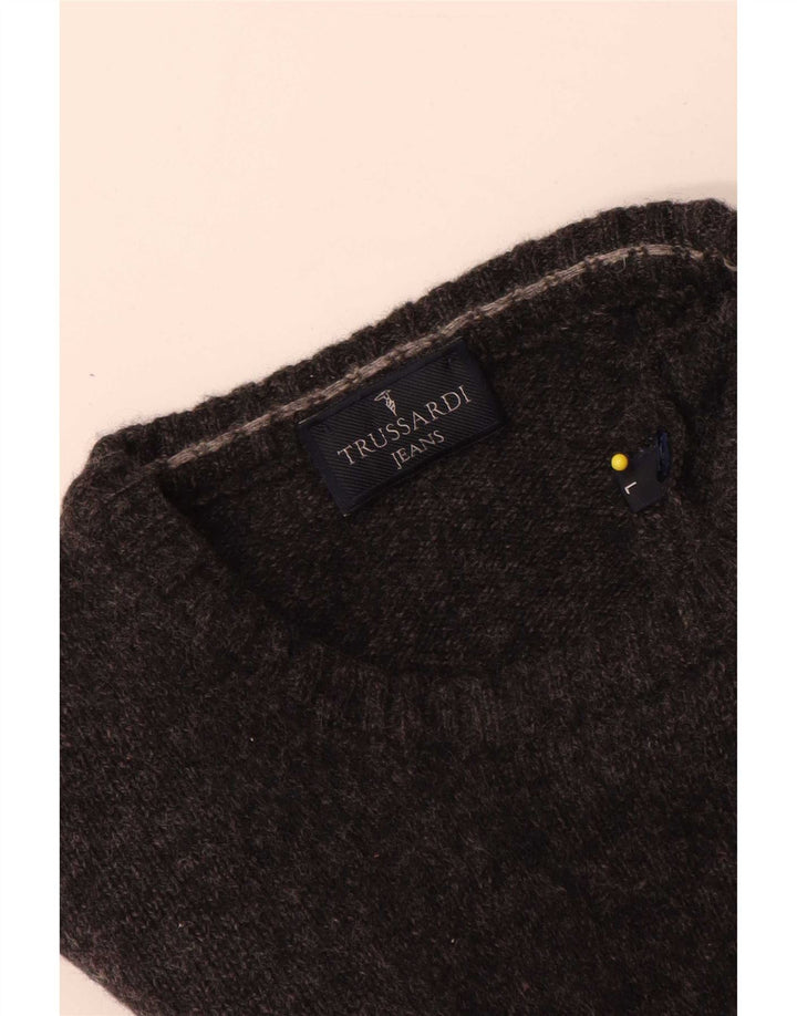 Maglione Uomo Girocollo Trussardi Jeans Large in Lana Grigia
