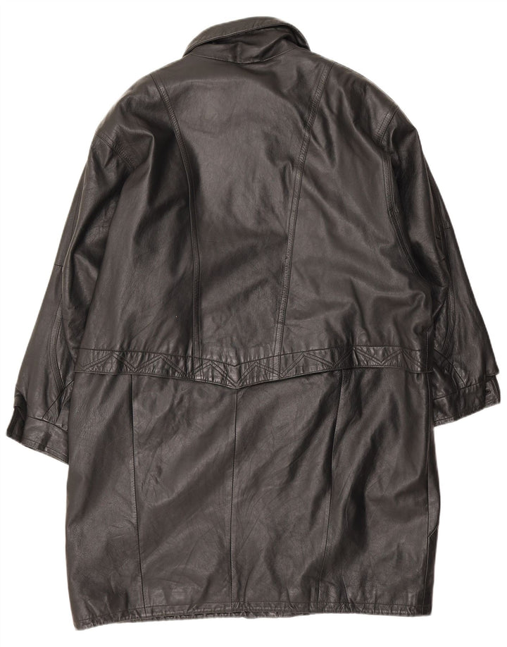 Cappotto in pelle vintage da donna UK 20 2XL Pelle nera
