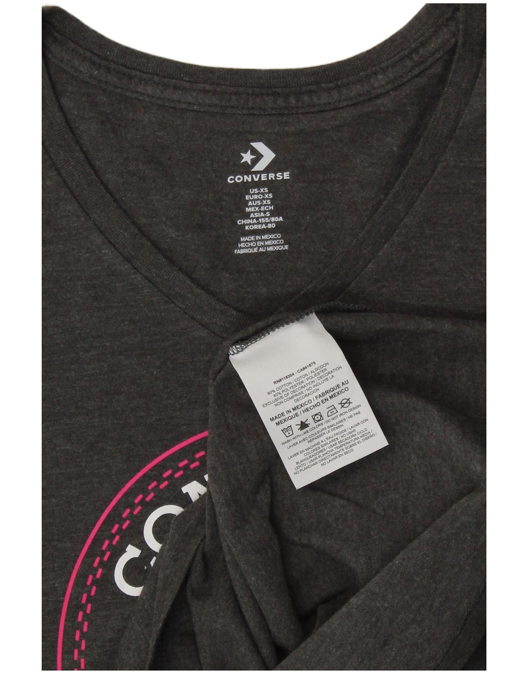 T-shirt grafica da donna CONVERSE Top UK 6 XS cotone grigio