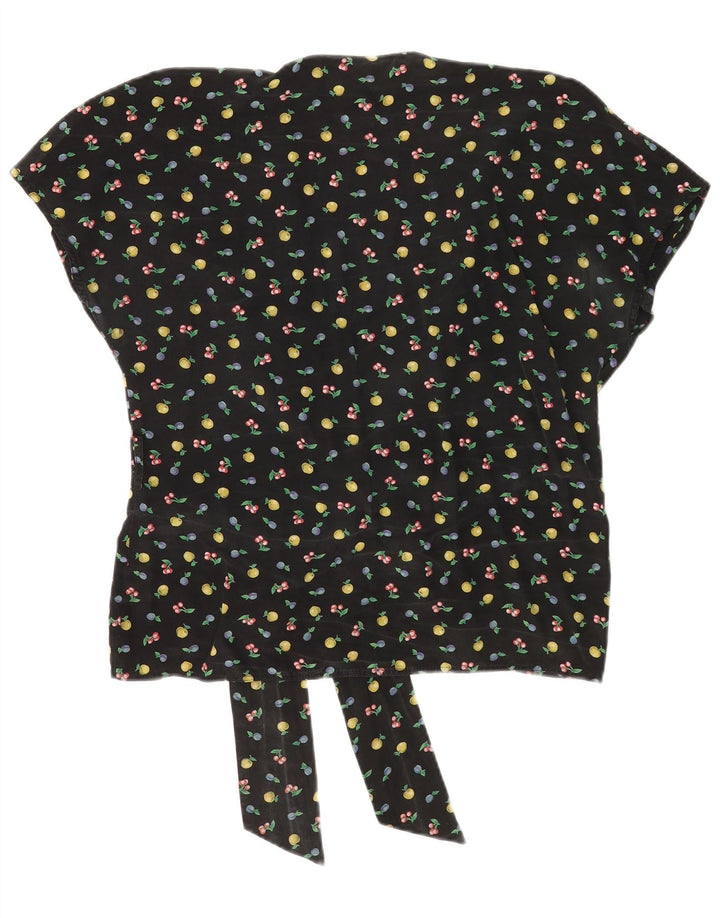 Top camicetta vintage da donna con motivo astratto IT 48 XL Nero