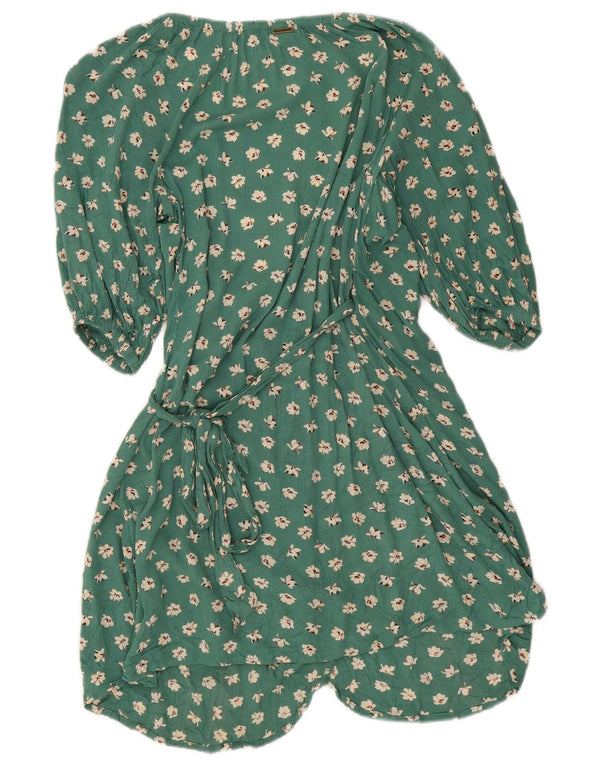 Abito a portafoglio da donna con maniche a 3/4 Billabong UK 12 Verde medio floreale