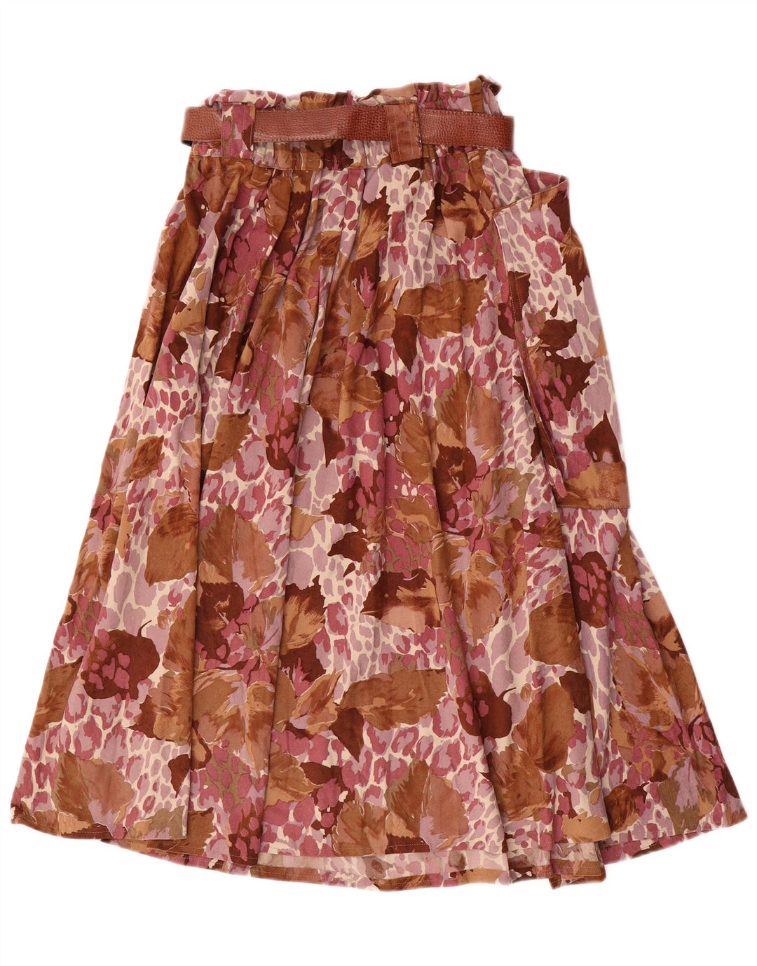 Gonna svasata da donna vintage IT 44 media W28 triacetato floreale marrone