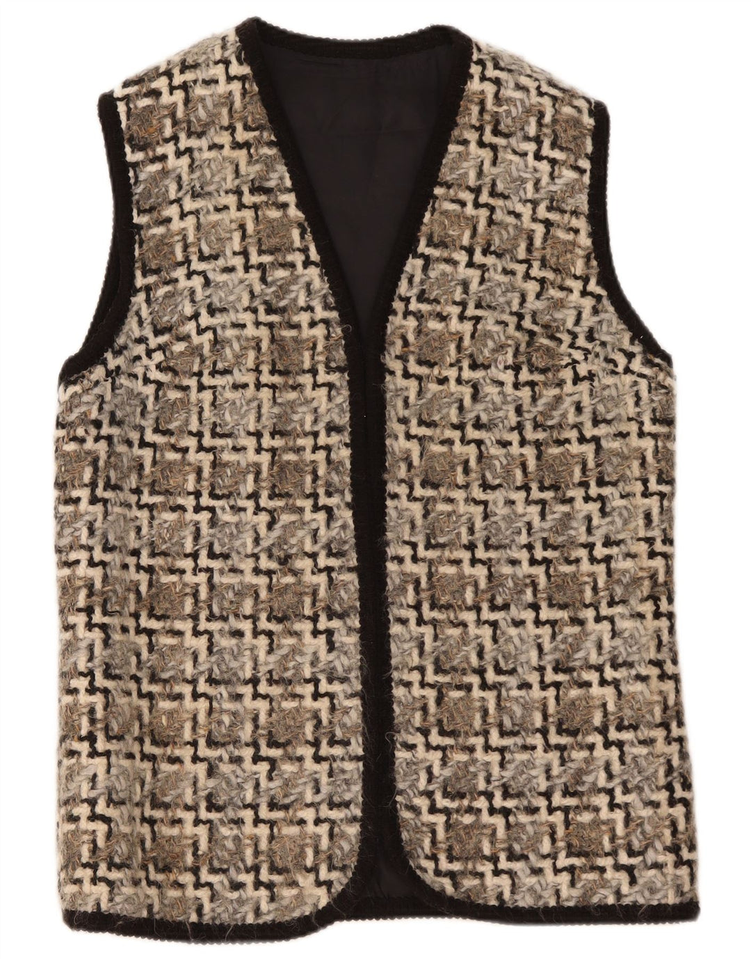 Gilet aperto da donna vintage UK 14 beige medio geometrico