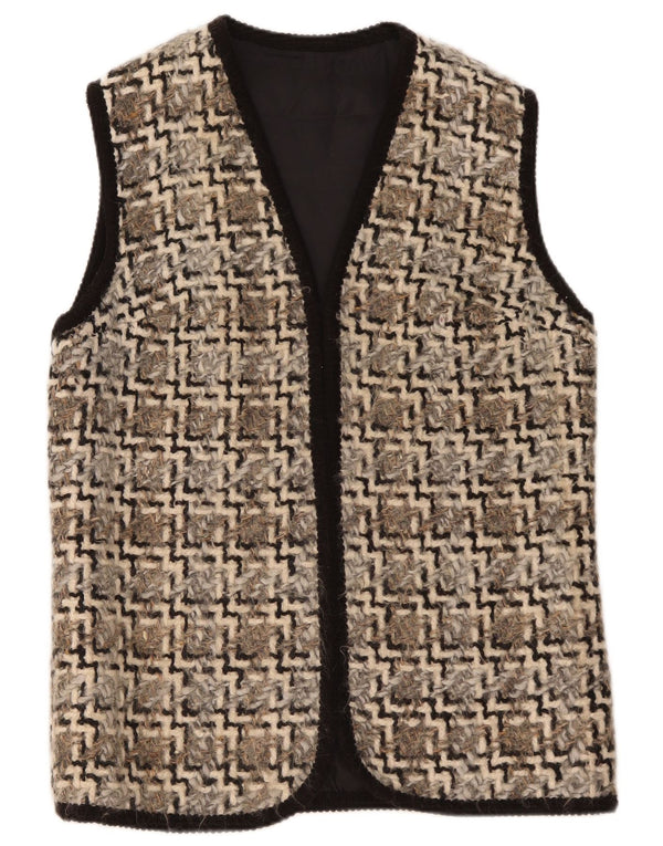Gilet aperto da donna vintage UK 14 beige medio geometrico