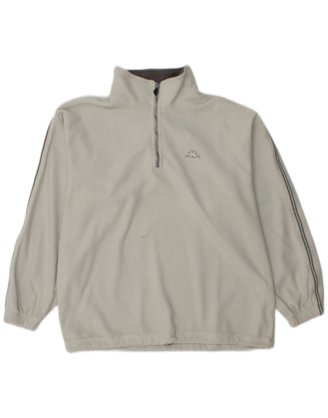 Maglione in pile Kappa da uomo con zip e collo, grande, in poliestere bianco sporco