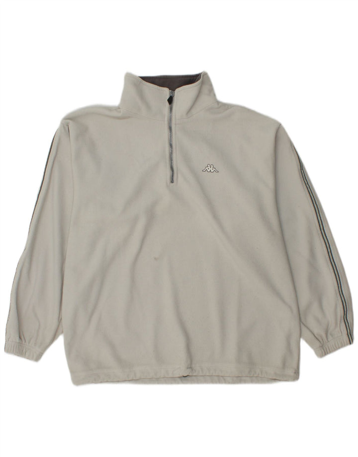 Maglione in pile Kappa da uomo con zip e collo, grande, in poliestere bianco sporco