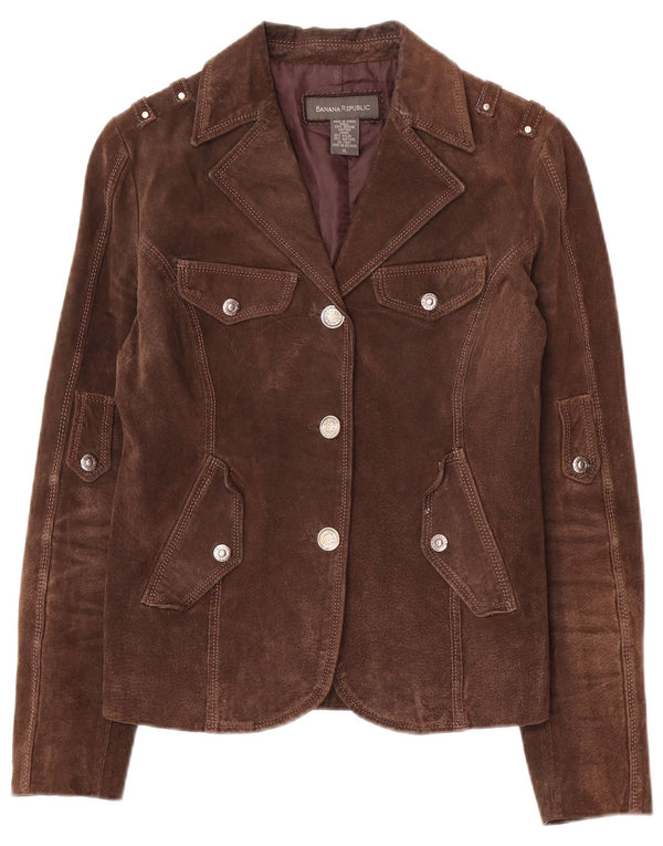 Giacca blazer militare in pelle scamosciata da donna Banana Republic UK 18 XL in pelle marrone