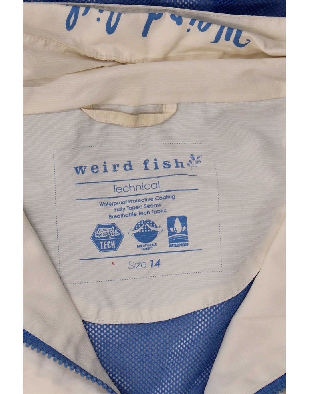 Giacca antipioggia con cappuccio da donna Weird Fish UK 14 Large nylon color block bianco