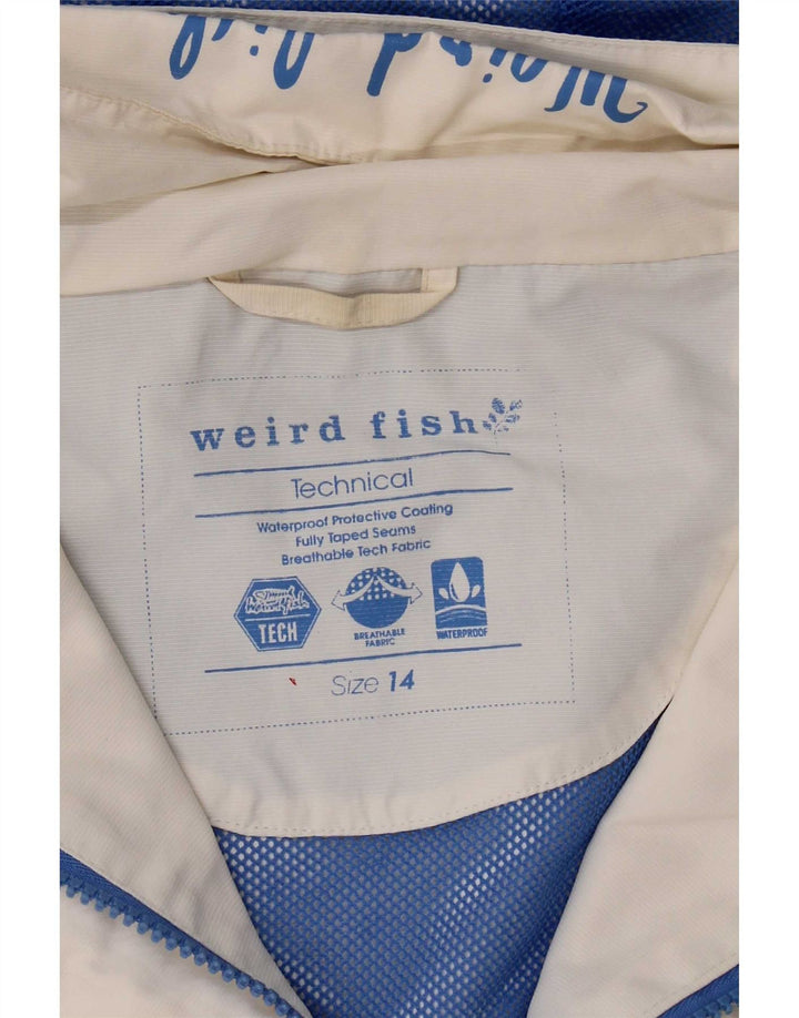 Giacca antipioggia con cappuccio da donna Weird Fish UK 14 Large nylon color block bianco