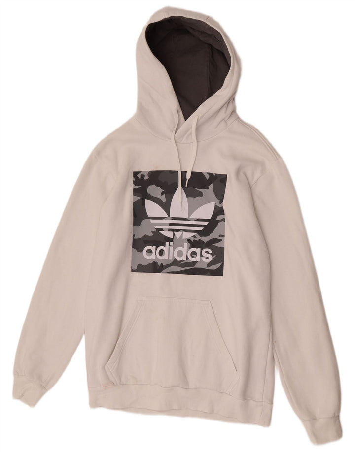 Felpa con cappuccio da uomo con vestibilità grafica regolare Adidas, cotone bianco medio