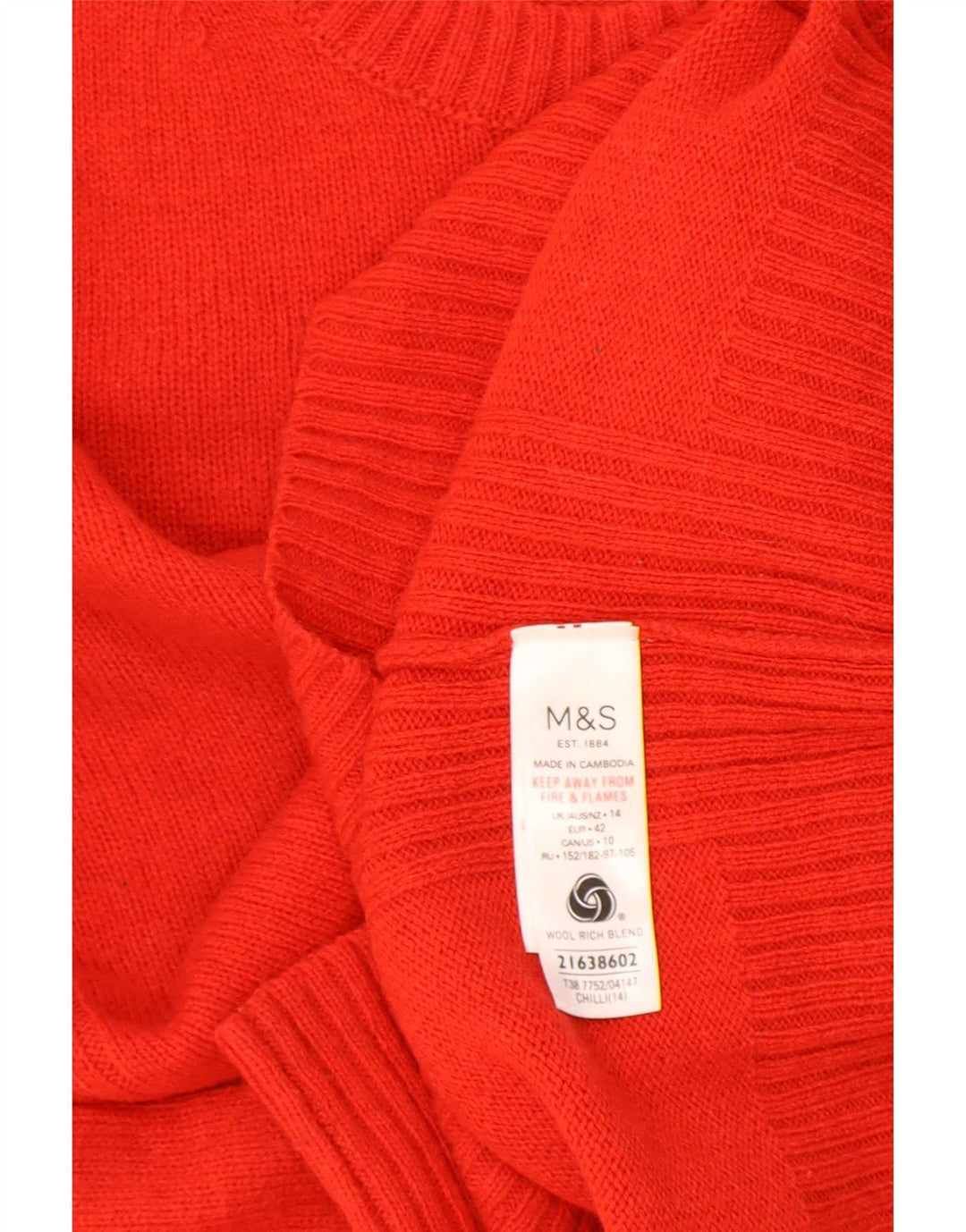 Maglione maglione girocollo da donna Marks & Spencer UK 14 grande lana rossa