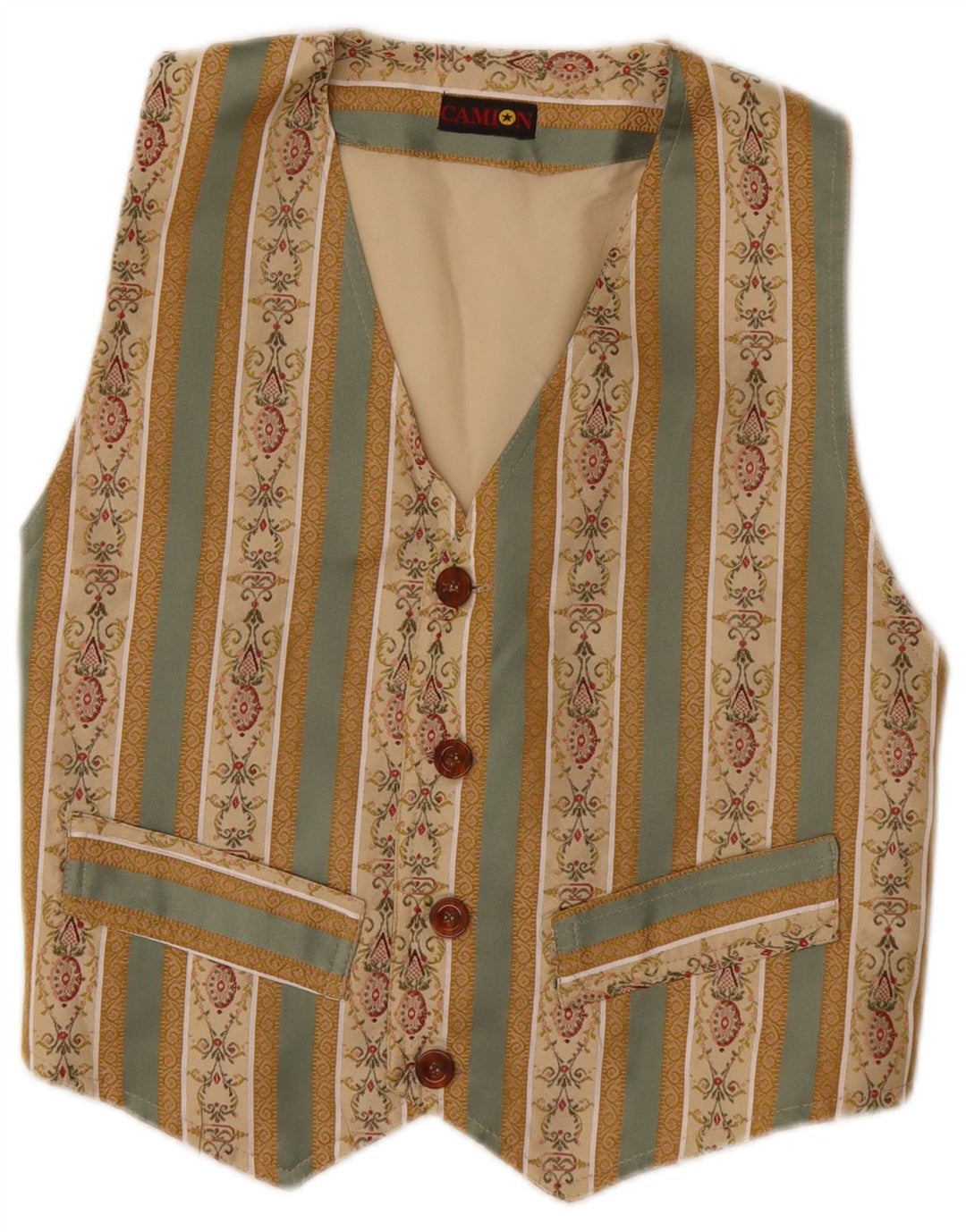 Gilet da donna VINTAGE UK 10 piccolo cotone Fair Isle beige