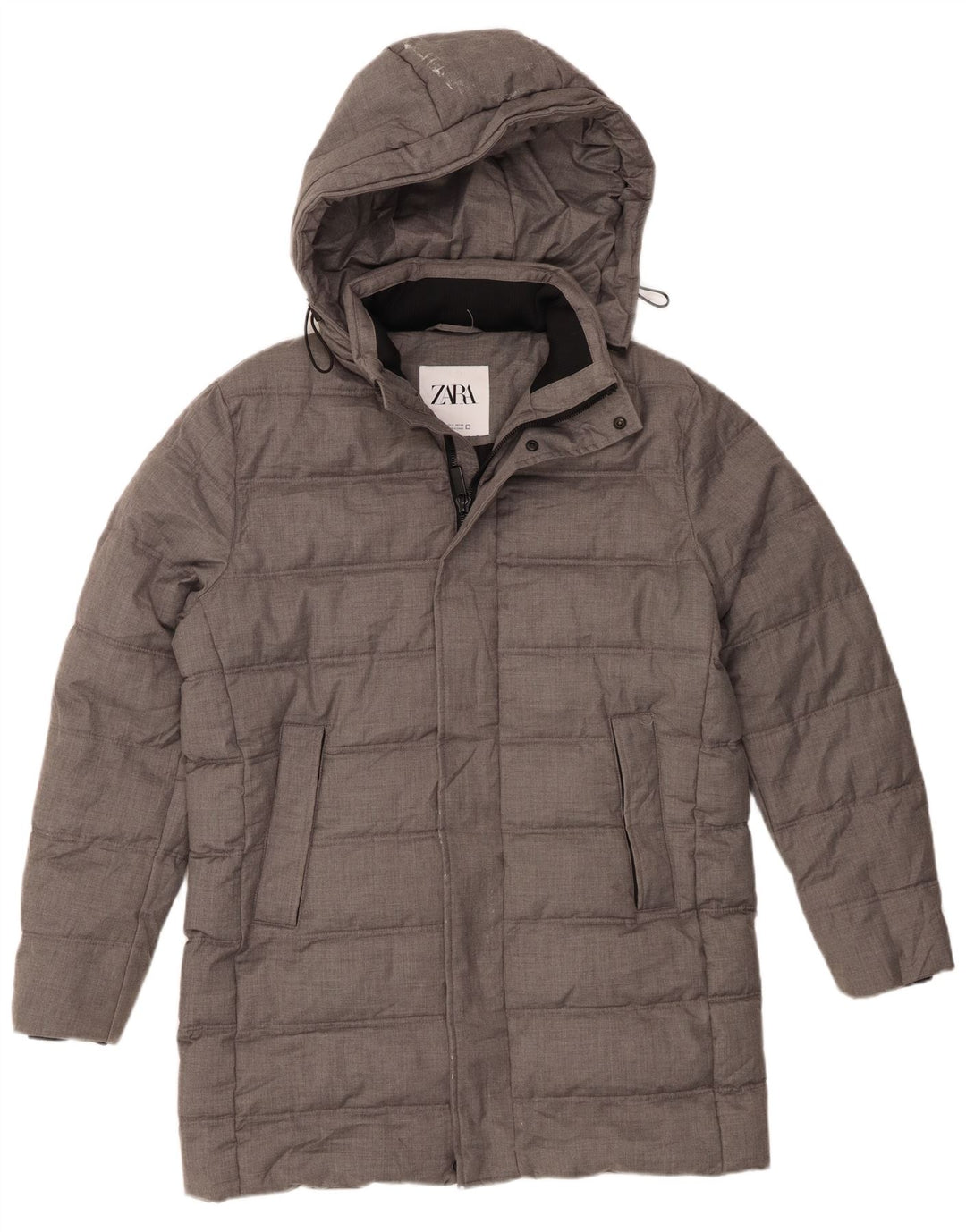 Cappotto imbottito con cappuccio da uomo Zara UK 36 piccolo poliestere grigio