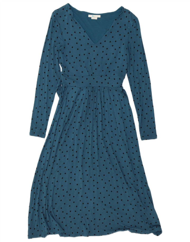 BODEN Abito lungo da donna a maniche lunghe UK 8 Piccolo viscosa blu a pois