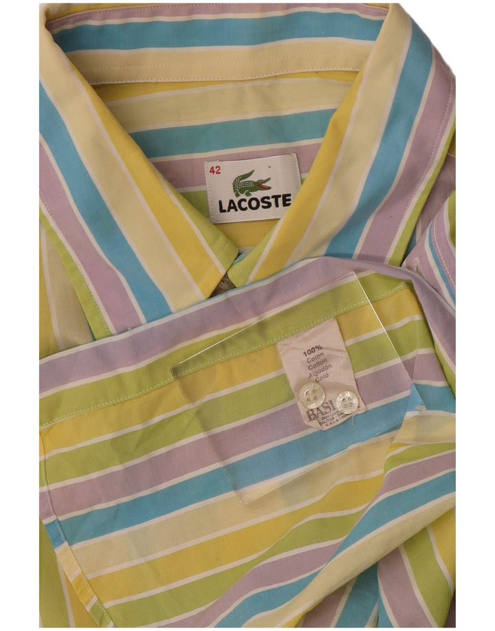 LACOSTE Camicia a maniche corte da uomo taglia 42 Grande cotone a righe multicolori