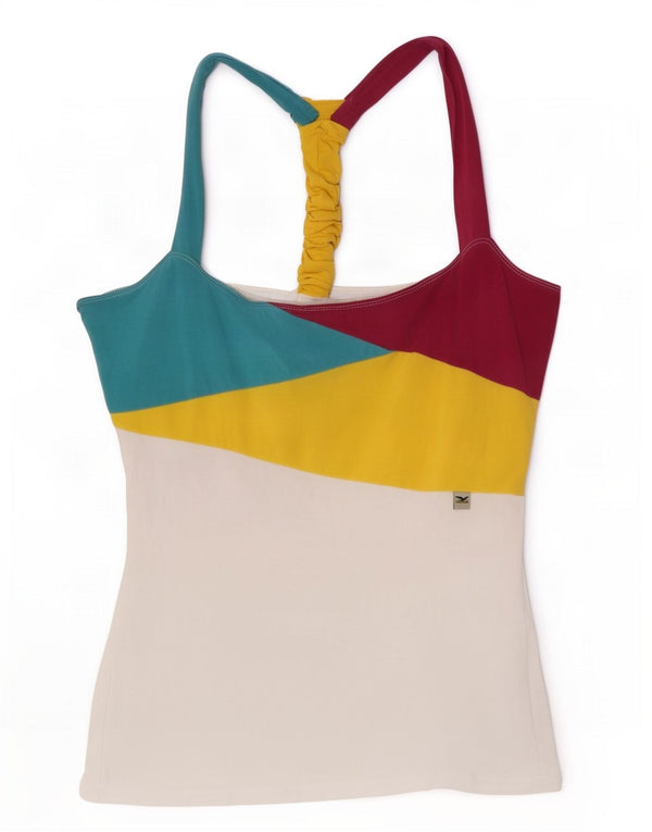SALEWA Top da donna alla caviglia UK 10 piccolo cotone color block bianco