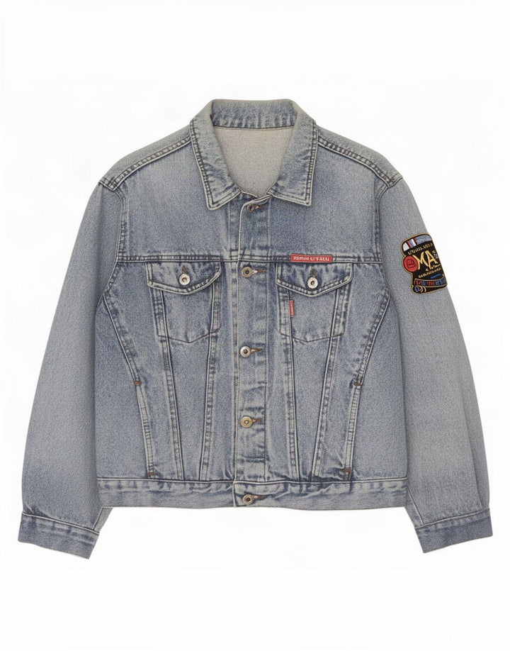 Giacca in denim con grafica vintage da donna UK 12 blu medio