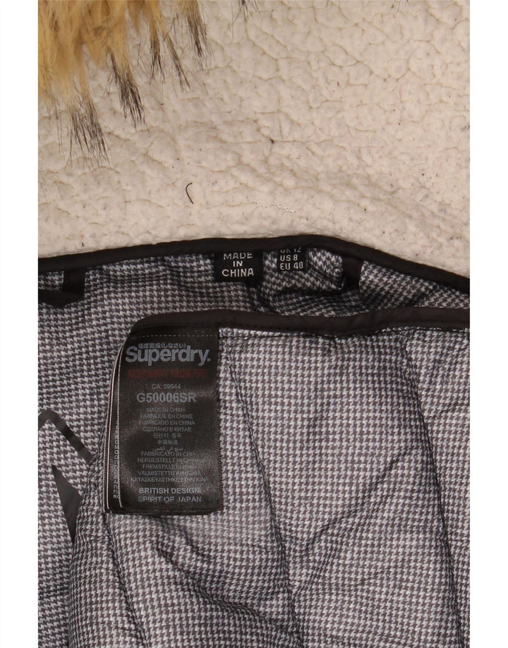 Cappotto imbottito con cappuccio da donna Superdry UK 12 nylon nero medio