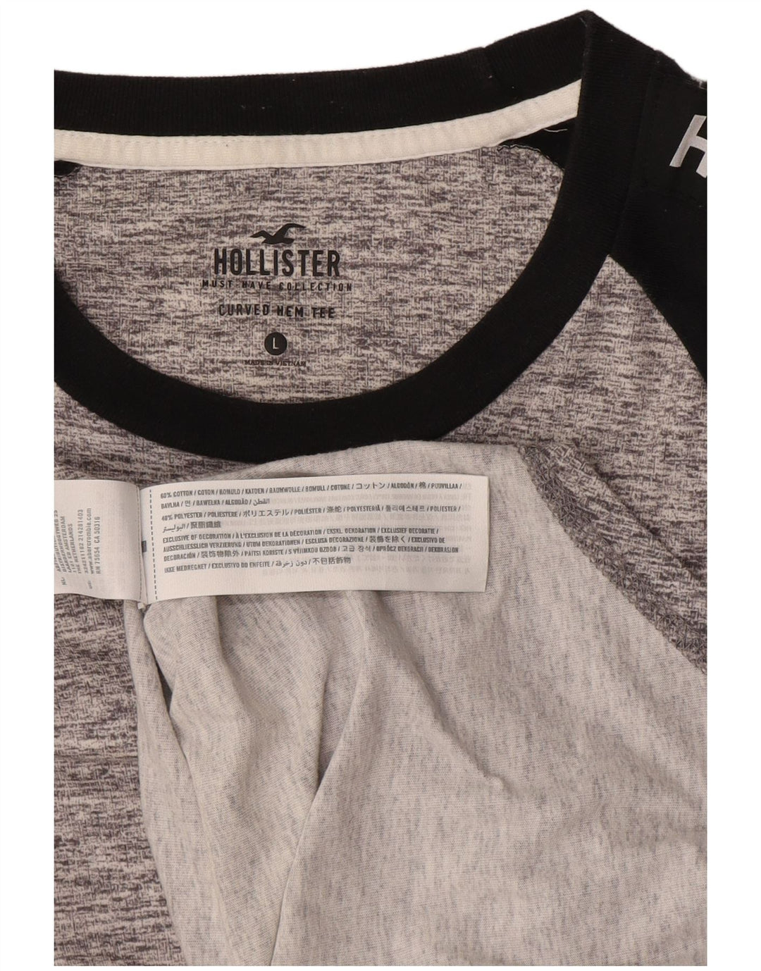 Hollister Top grafico da uomo a maniche lunghe in cotone color block grigio grande