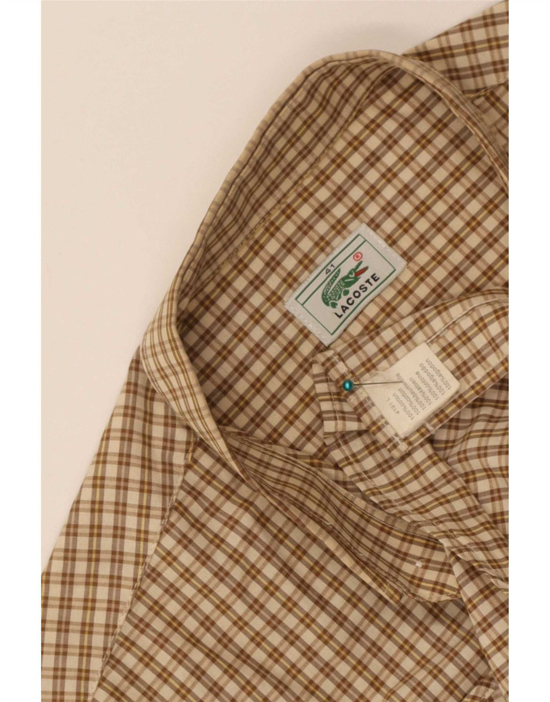 Camicia a maniche corte da uomo Lacoste taglia 41 grande cotone a quadri beige