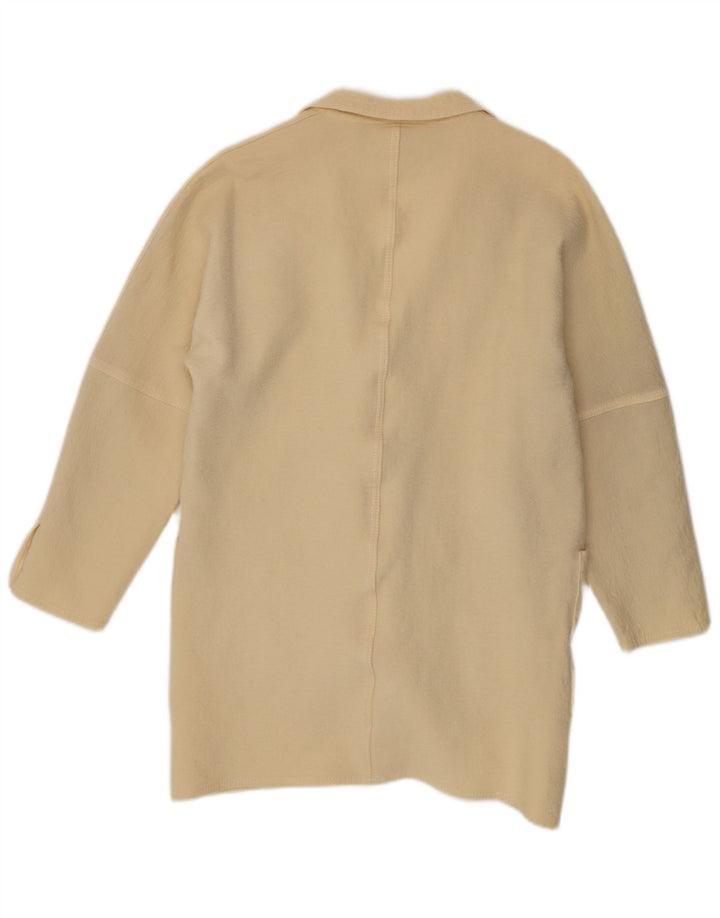 Cappotto doppiopetto da donna Louis Feraud UK 14 grande lana vergine bianco sporco