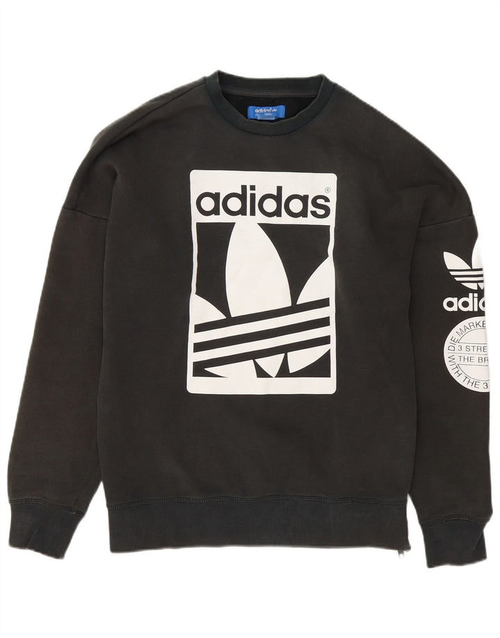 Felpa grafica da uomo Adidas maglione piccolo cotone grigio