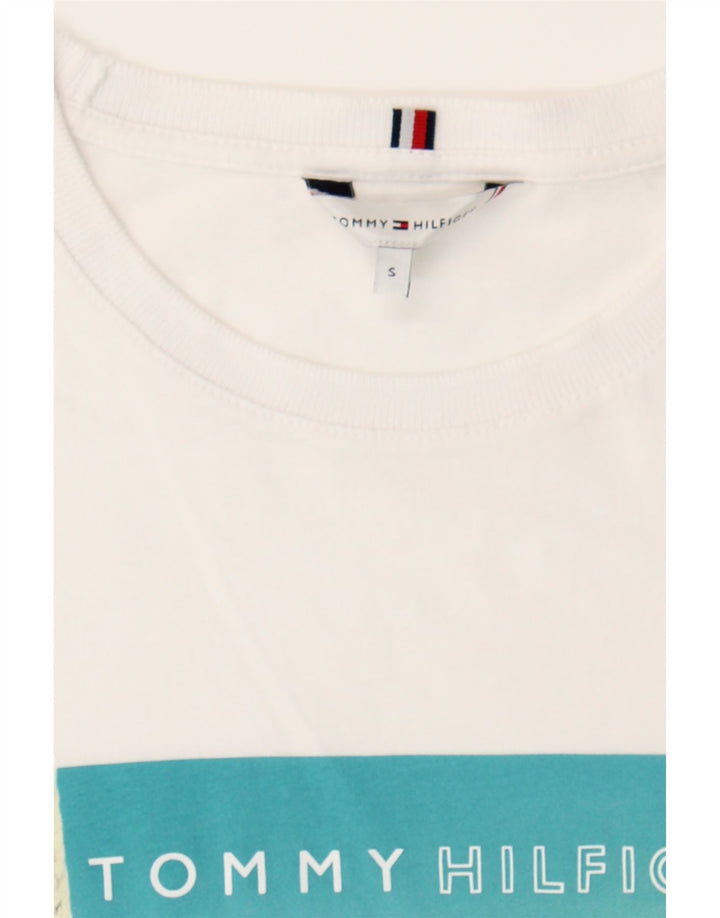 TOMMY HILFIGER Mens Graphic T-Shirt Top Small White Cotton Vintage Tommy Hilfiger and Second-Hand Tommy Hilfiger from Messina Hembry 