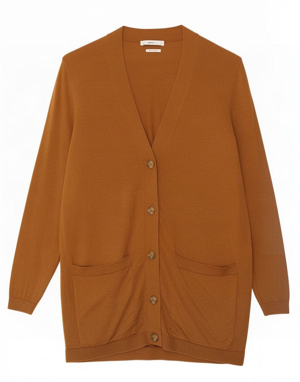 Maglione cardigan lungo da donna Zara UK 14 Seta beige medio