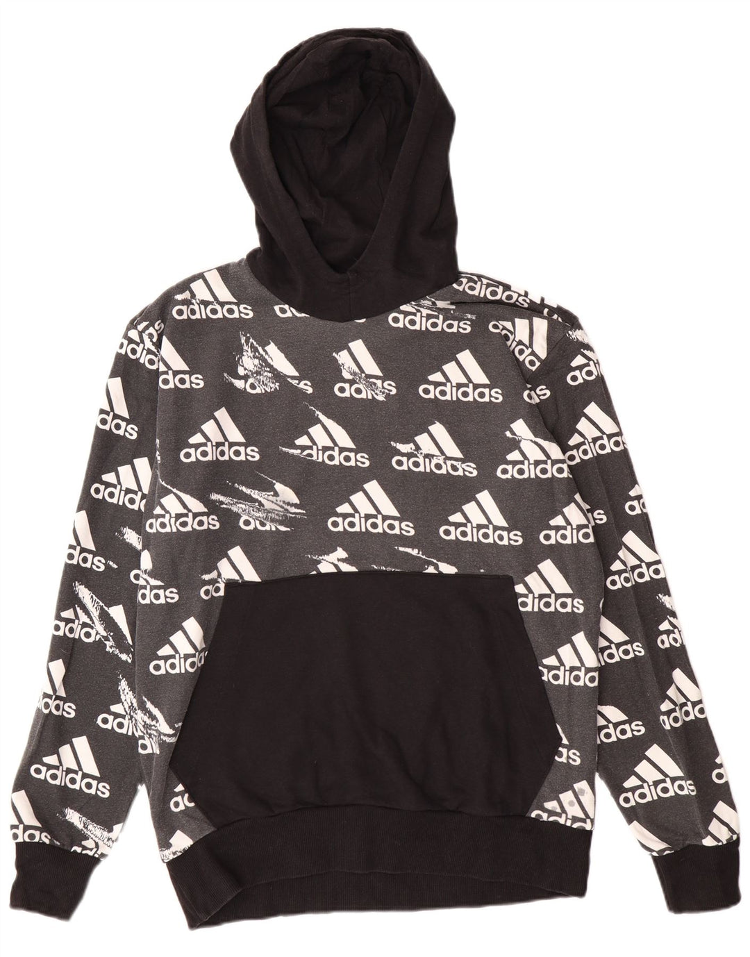 Felpa con cappuccio grafica da uomo Adidas Large in cotone color block grigio