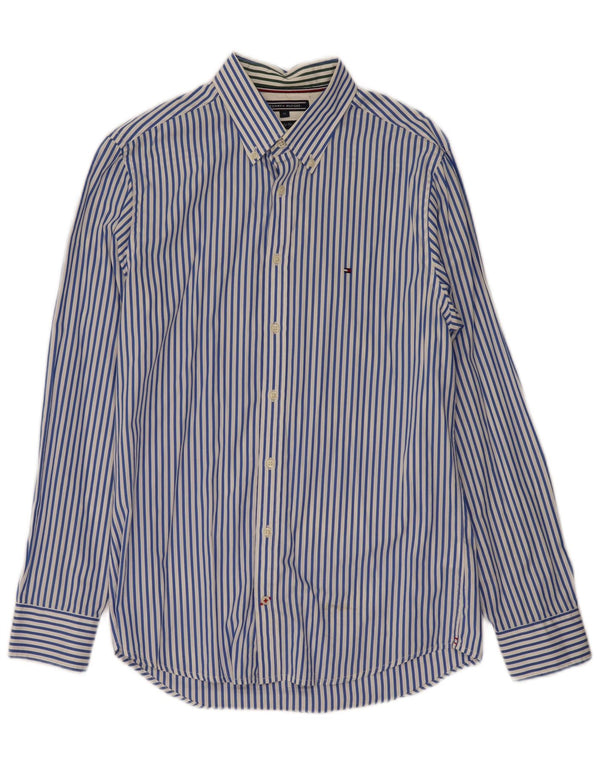 TOMMY HILFIGER Mens Regular Fit Shirt Medium Blue Pinstripe Cotton