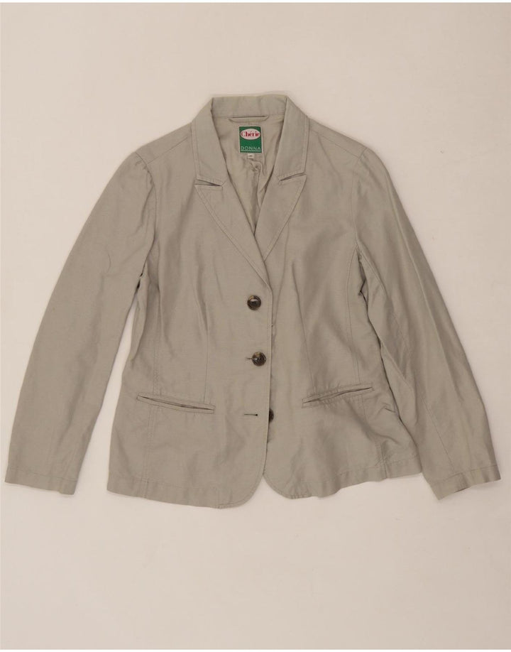 CHERIE Womens 3 Button Blazer Jacket IT 44 Medium Grey Linen Vintage cherie and Second-Hand cherie from Messina Hembry 