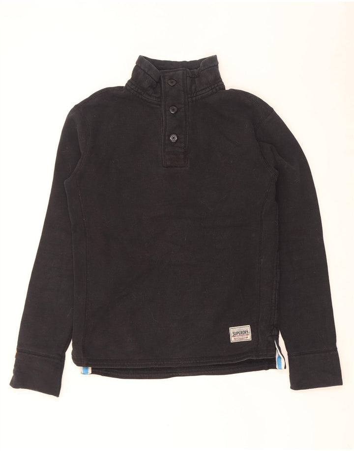 Felpa da uomo con collo con bottoni grafici Superdry, cotone nero medio