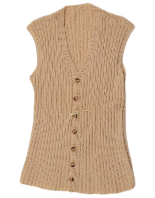 Maglione cardigan senza maniche da donna vintage UK 14 medio bianco sporco