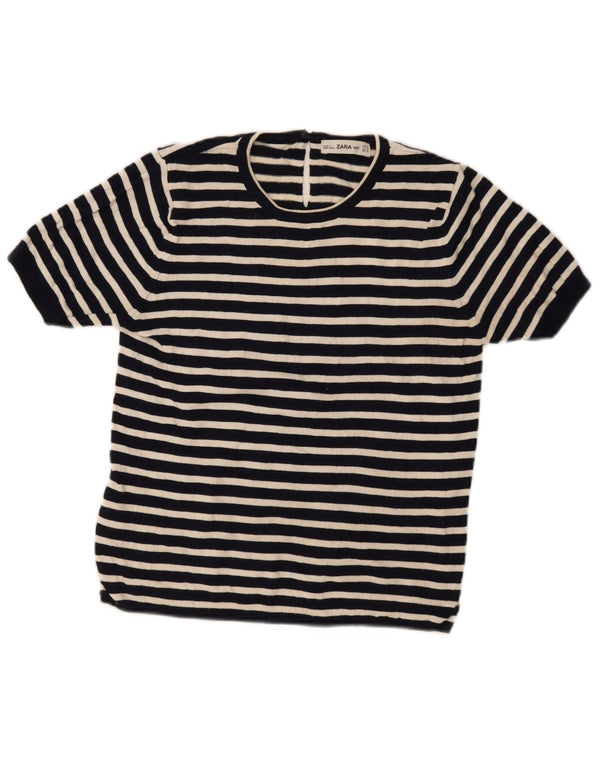 Maglione Zara da donna con scollo a barca UK 14 medio a righe bianco sporco