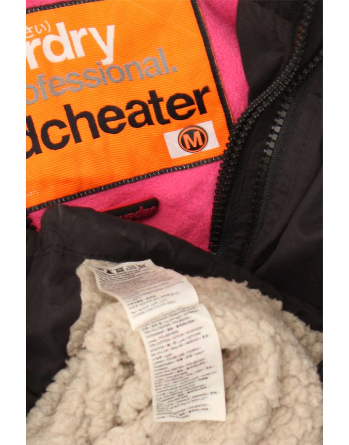 Giacca parka con cappuccio da donna Superdry Windcheater UK 14 media nera