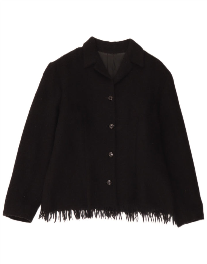 Giacca blazer vintage da donna a 4 bottoni UK 12 lana nera media