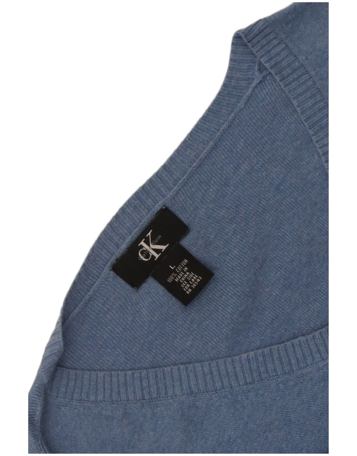 Maglione maglione con scollo a V da uomo Calvin Klein grande cotone blu