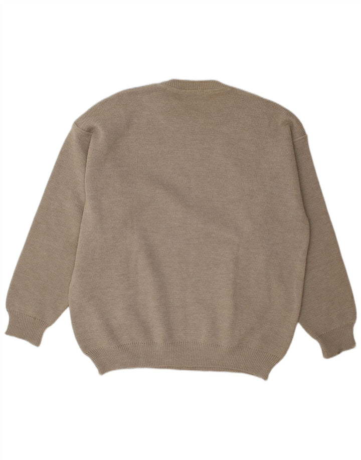 Maglione girocollo da uomo vintage in lana a righe grigie grandi