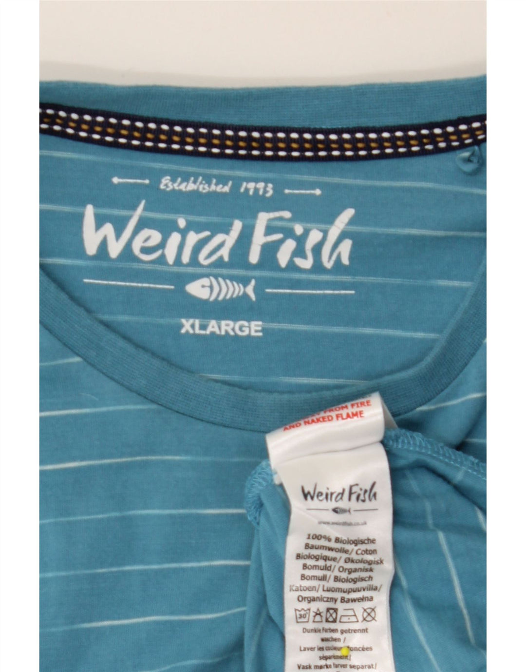 WEIRD FISH T-shirt da uomo Top XL in cotone a righe blu