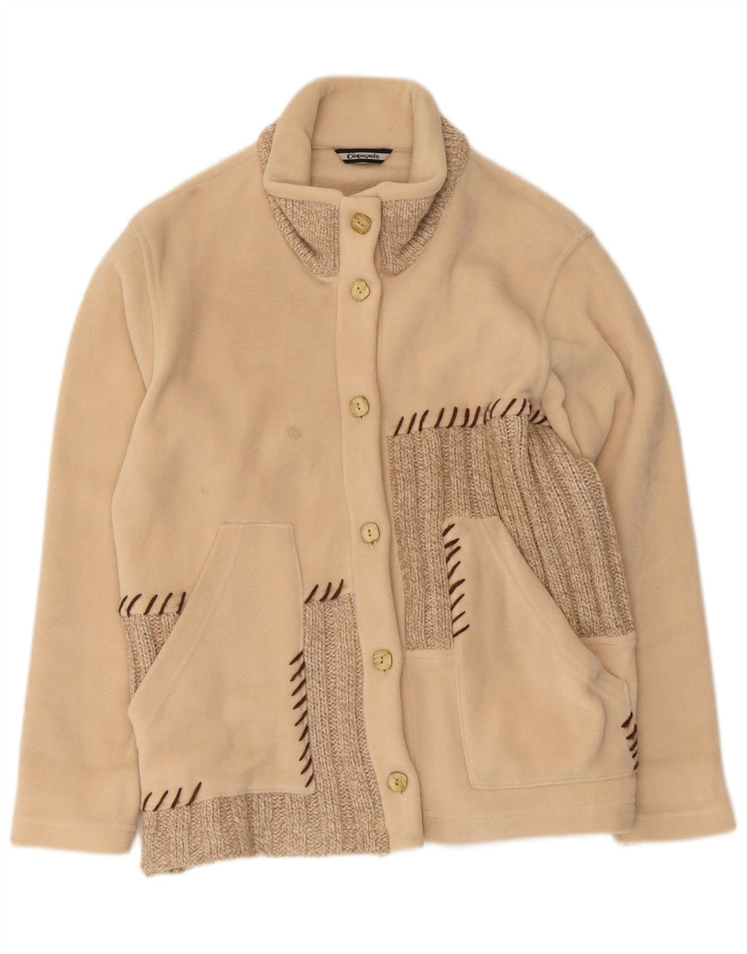 Giacca in pile oversize da donna vintage UK 10 Small Beige Colourblock