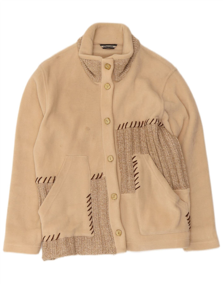 Giacca in pile oversize da donna vintage UK 10 Small Beige Colourblock
