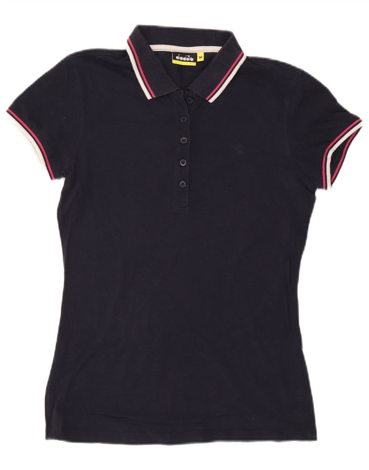 DIADORA Womens Polo Shirt UK 12 Medium Navy Blue