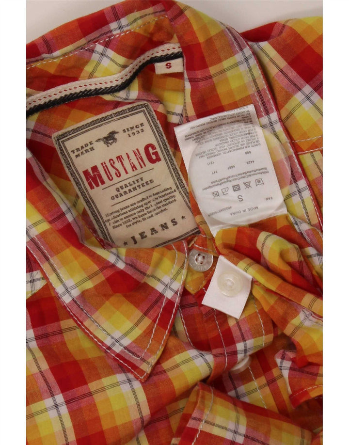 Camicia a maniche corte da uomo Mustang in cotone a quadri gialli piccoli