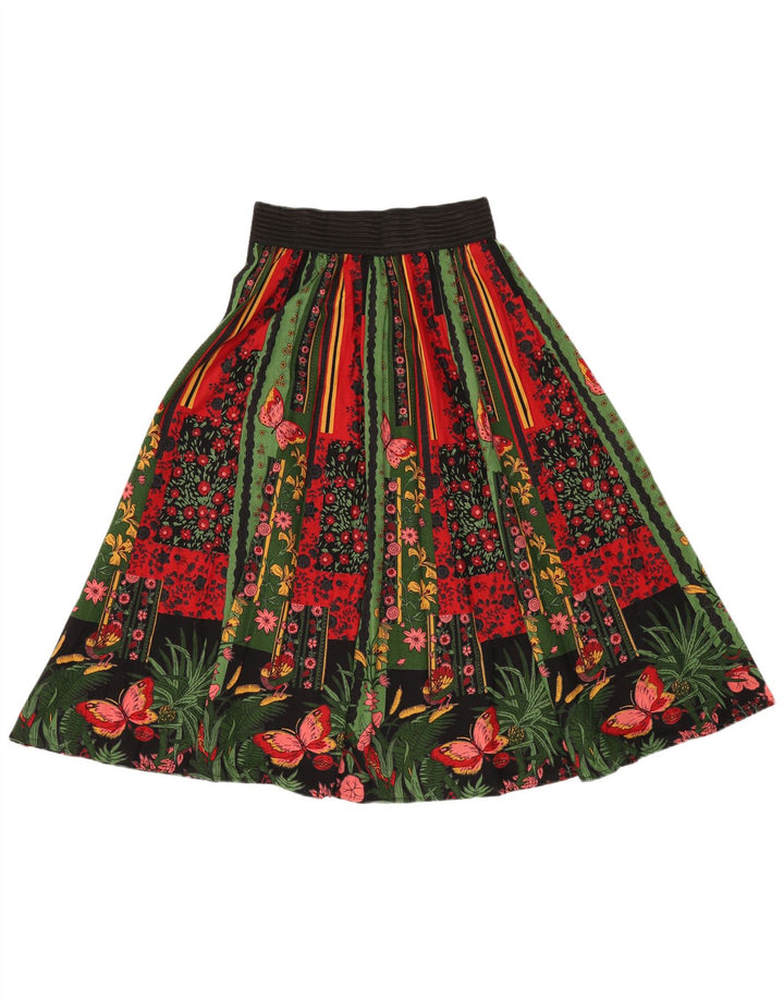 Gonna a trapezio a vita alta da donna VINTAGE W24 XS cotone floreale multicolore