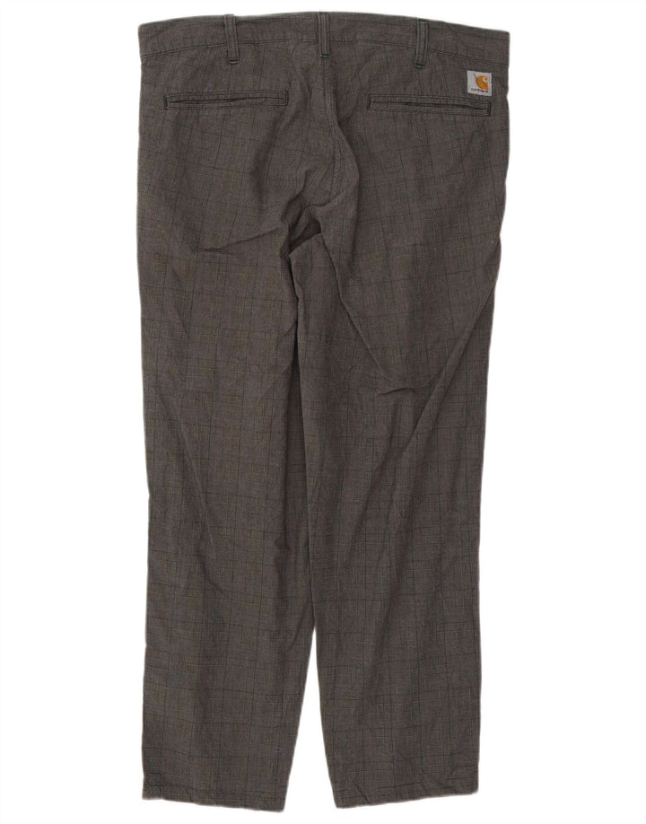 Pantaloni chino dritti da uomo Carhartt W33 L27 in cotone a quadri grigi